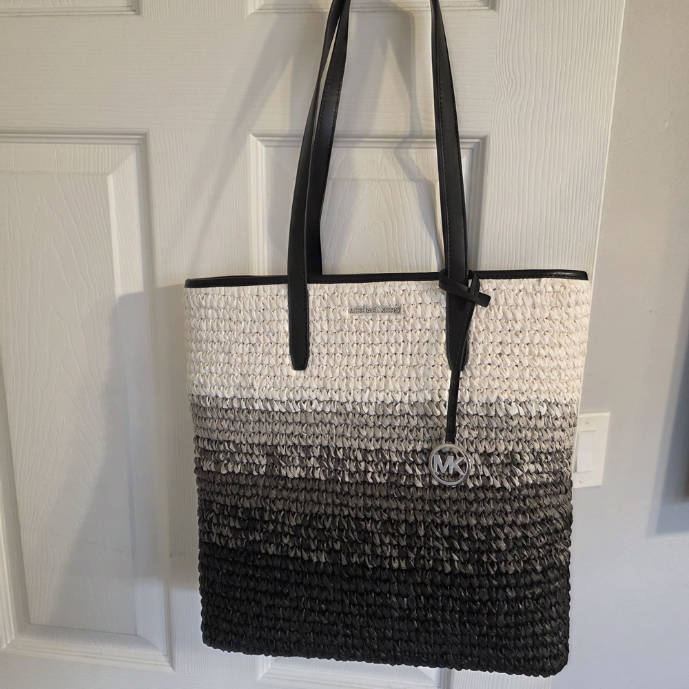 Michael Kors Black, Gray, and White Woven Tote - Picture 2 of 3